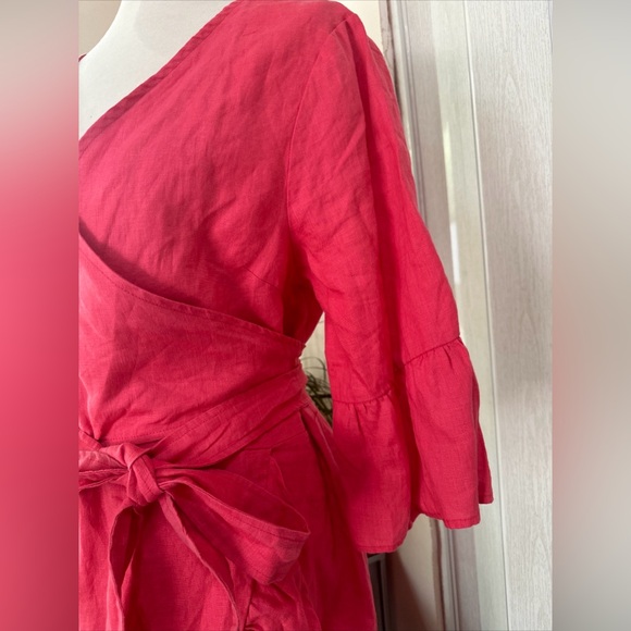 NWT Anthropologie 4our Dreamers Women's Pink Linen  Wrap Dress Size Large - Picture 7 of 11